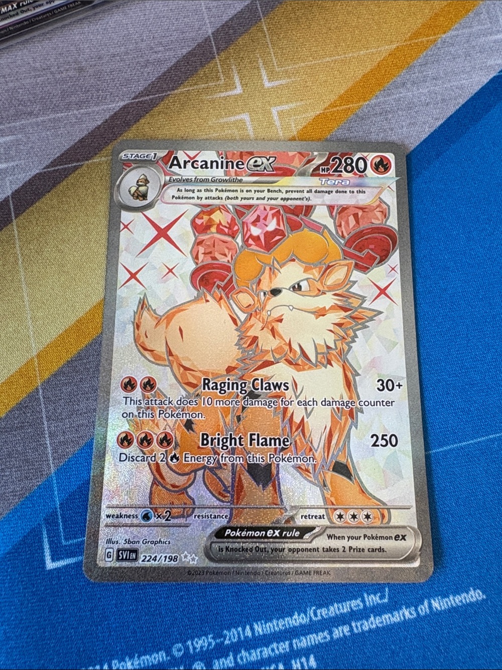 Pokémon Arcanine ex Ultra Rare Full Art Holo Card 224/198 SV01 Scarlet & Violet